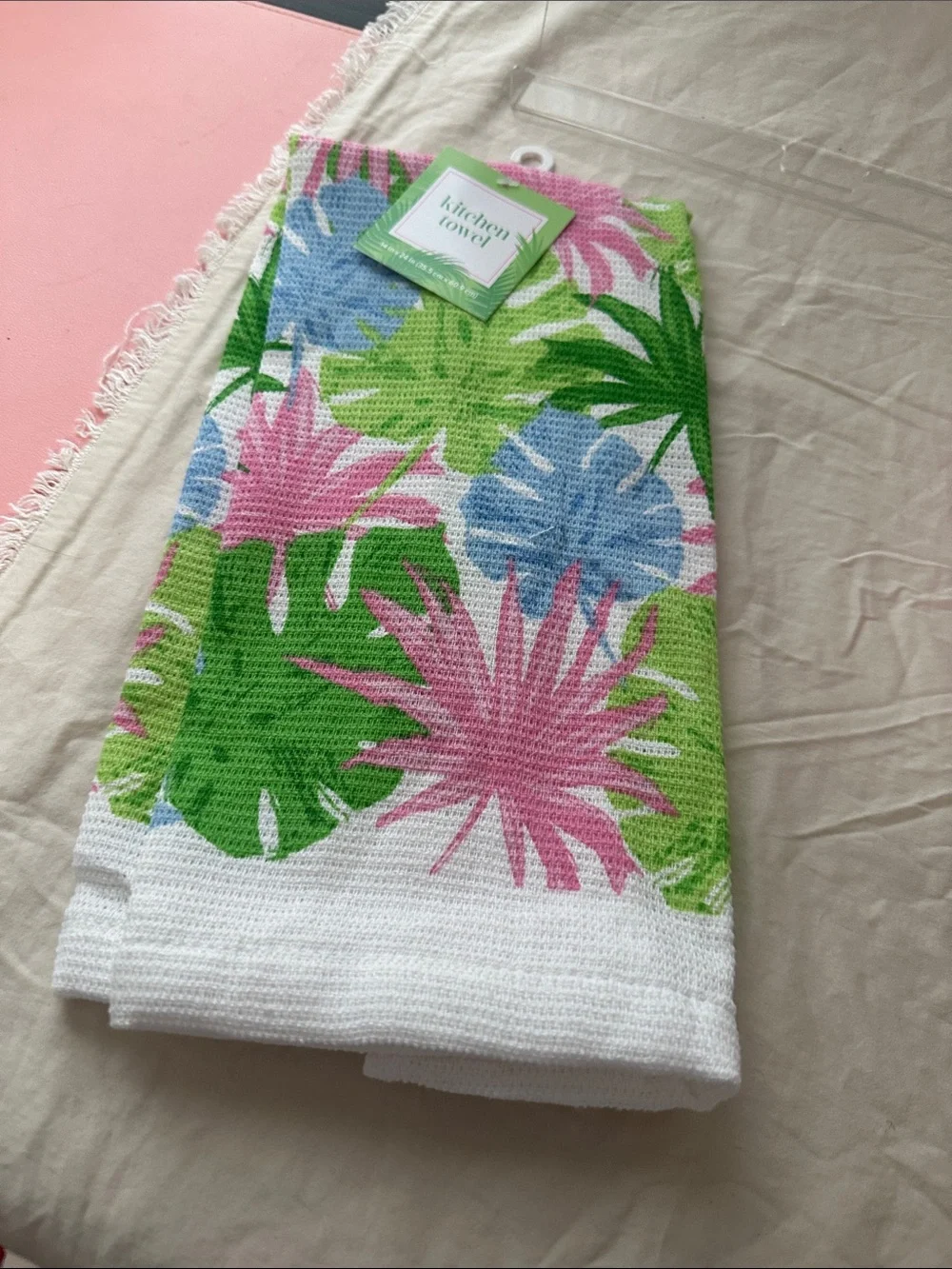Mainstays Tropical Print Kitchen Towel and Oven Mitt Set - Pink, Green, Blue NWT